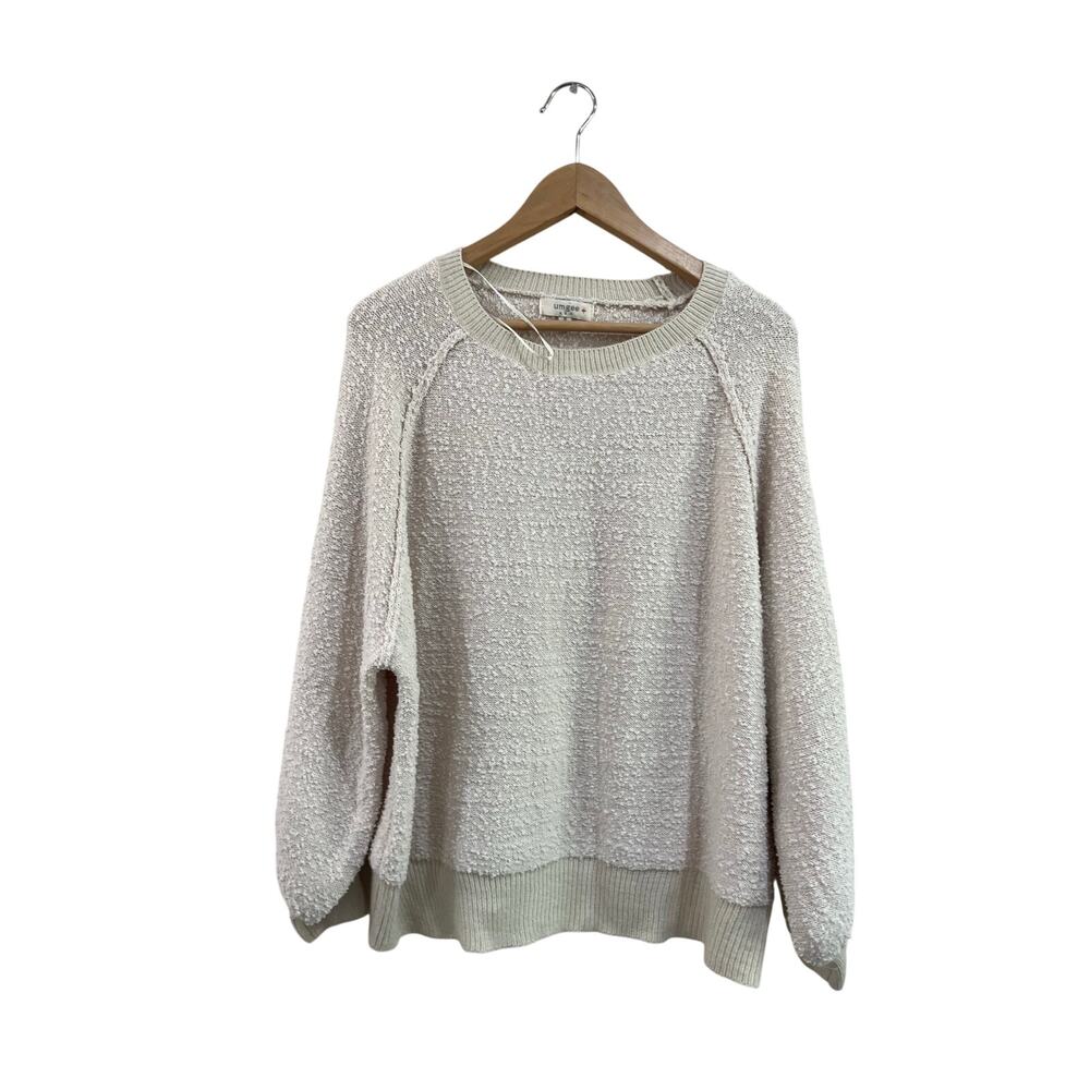 Umgee Cream Textured Balloon Sleeve Cozy Boho Knit Sweater Size XL